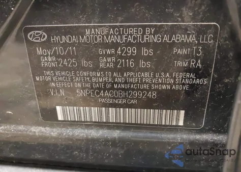 2011 Hyundai Sonata Limited from USA, damaged, VIN 5NPEC4AC0BH299248